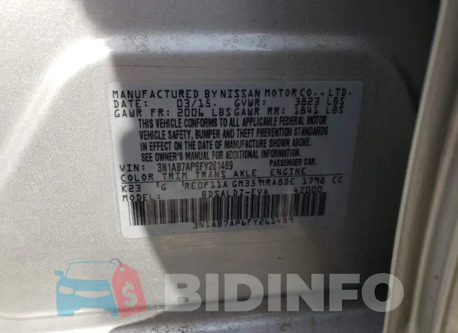 3N1AB7AP6FY261489 Photo# 12