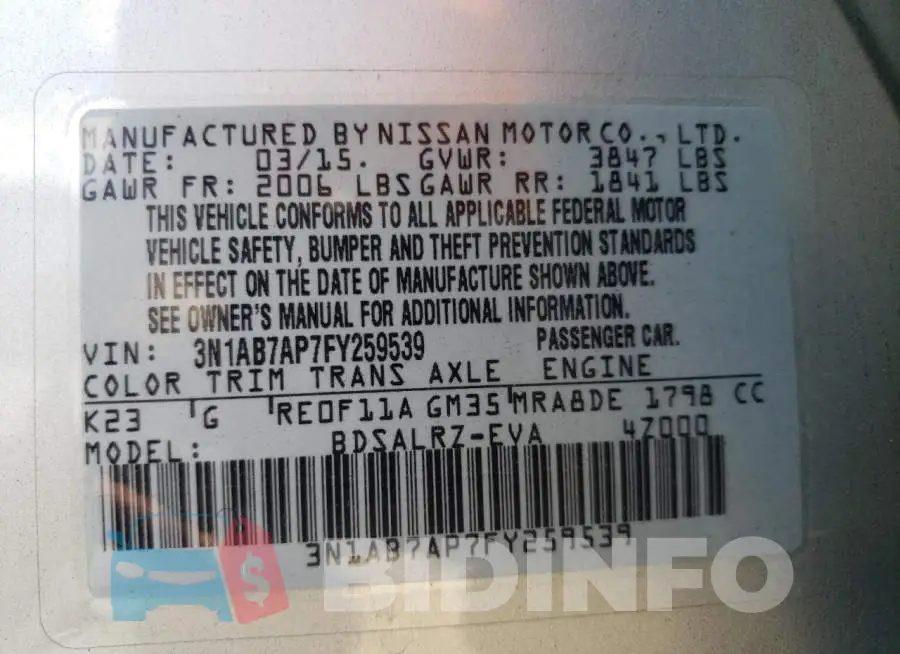 3N1AB7AP7FY259539 Photo# 13