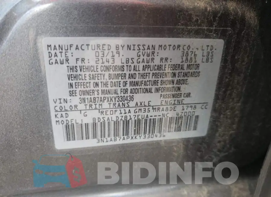 3N1AB7APXKY330436 Photo# 12