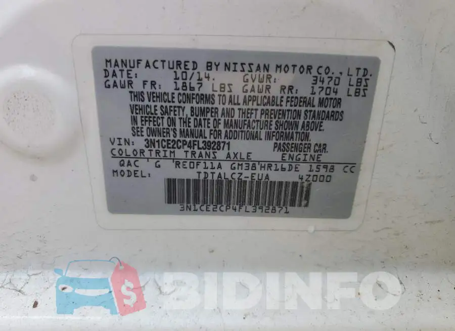 3N1CE2CP4FL392871 Photo# 12
