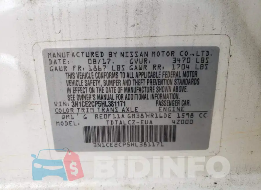 3N1CE2CP5HL381171 Photo# 12
