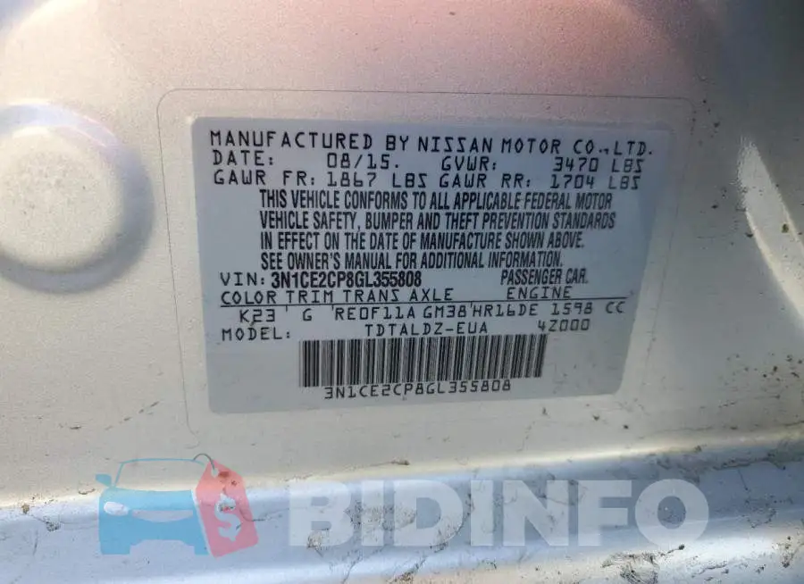 3N1CE2CP8GL355808 Photo# 13