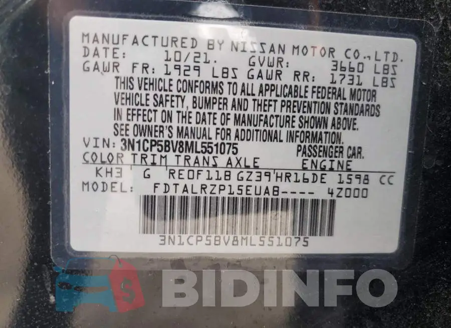3N1CP5BV8ML551075 Photo# 13