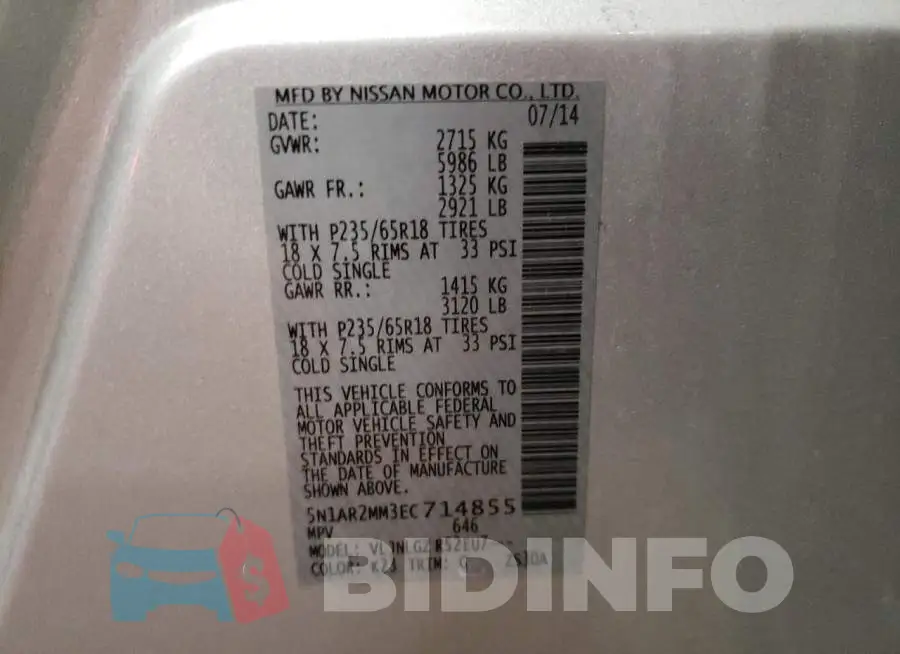 5N1AR2MM3EC714855 Photo# 14