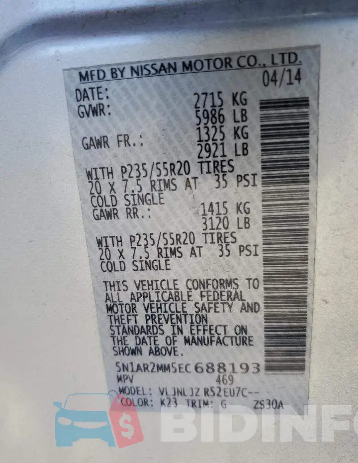 5N1AR2MM5EC688193 Photo# 12