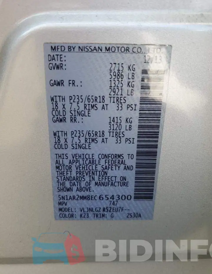 5N1AR2MM8EC654300 Photo# 13