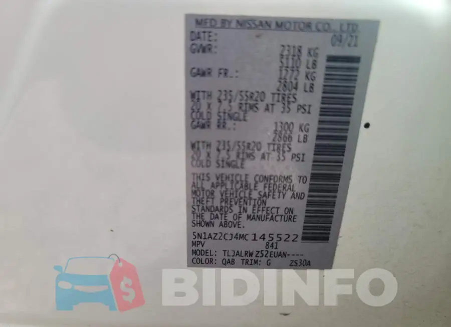 5N1AZ2CJ4MC145522 Photo# 14