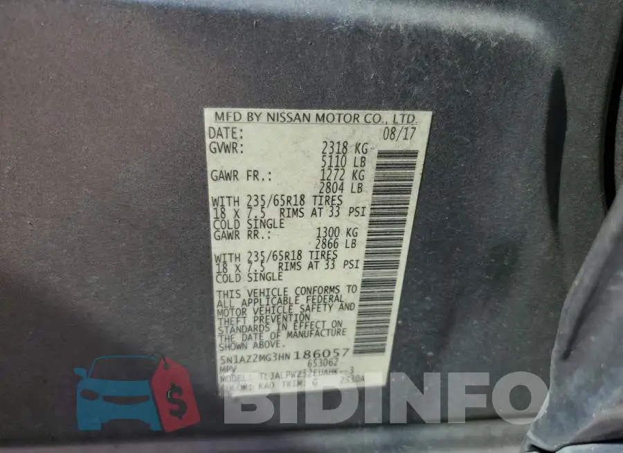 5N1AZ2MG3HN186057 Photo# 12