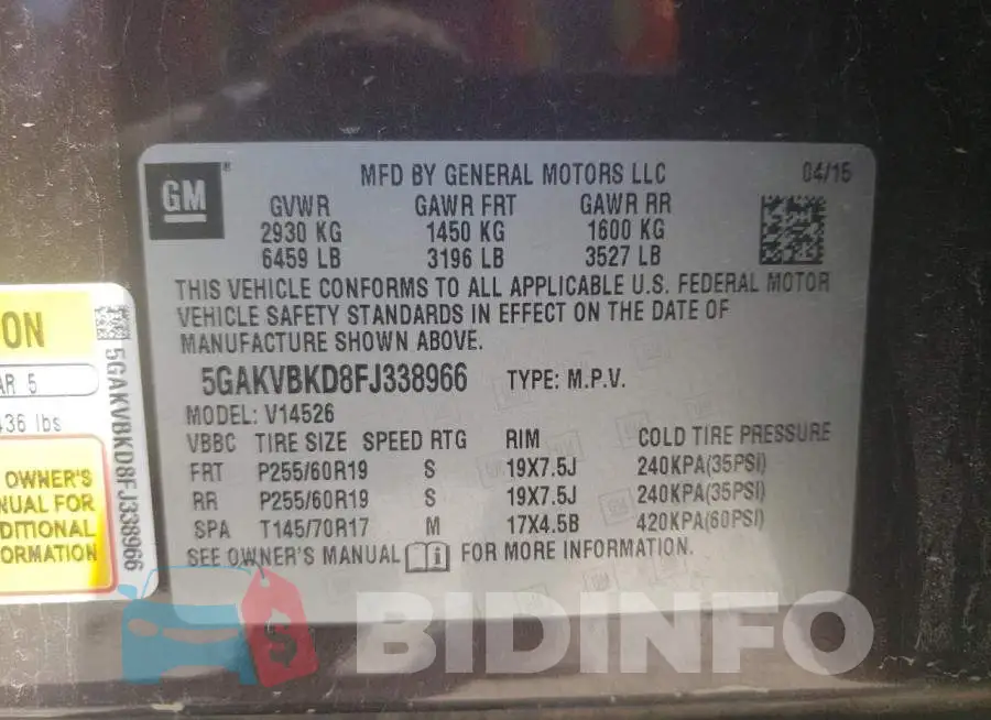 5GAKVBKD8FJ338966 Photo# 12