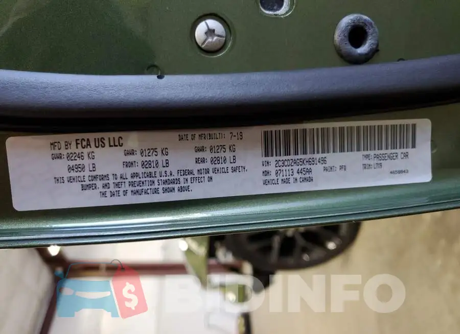2C3CDZAG5KH691496 Photo# 12