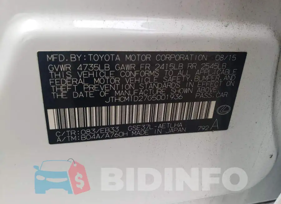 JTHCM1D27G5001936 Photo# 12