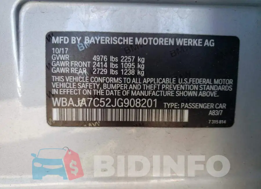 WBAJA7C52JG908201 Photo# 12