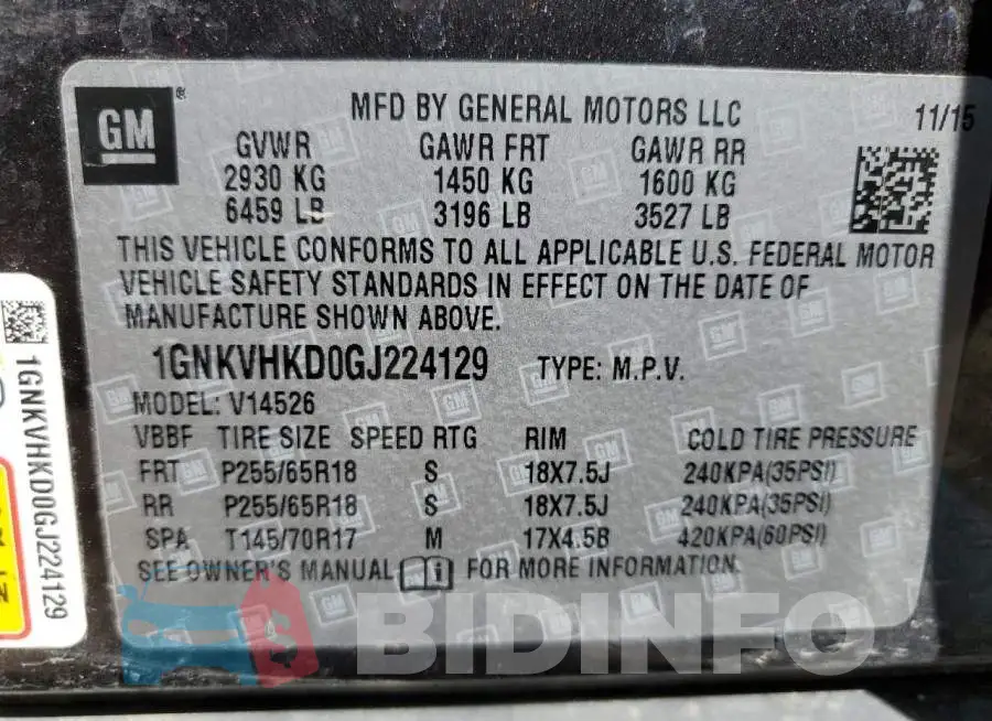 1GNKVHKD0GJ224129 Photo# 13