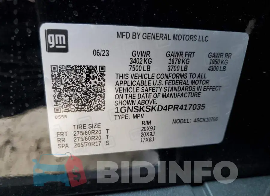 1GNSKSKD4PR417035 Photo# 14