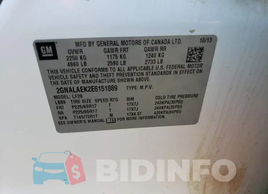 2GNALAEK2E6151889 Photo# 13