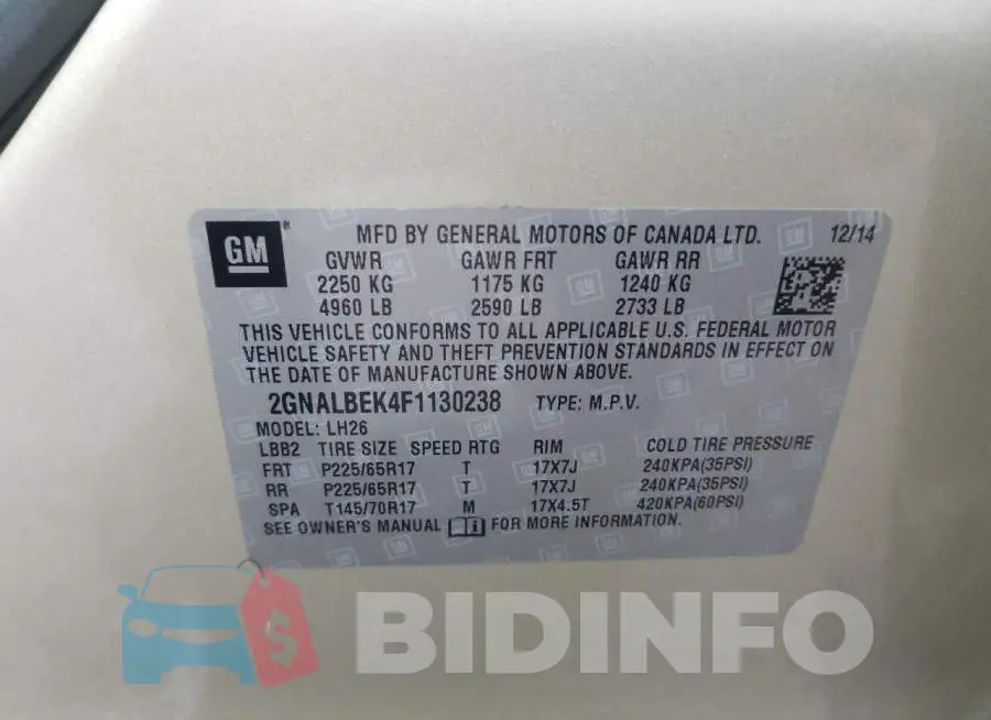 2GNALBEK4F1130238 Photo# 10