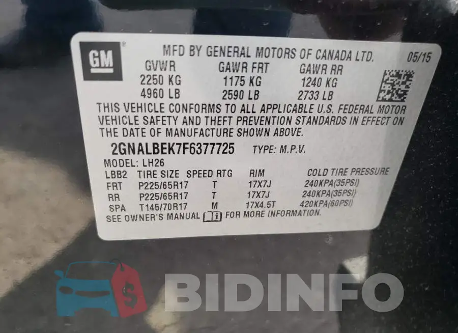 2GNALBEK7F6377725 Photo# 14