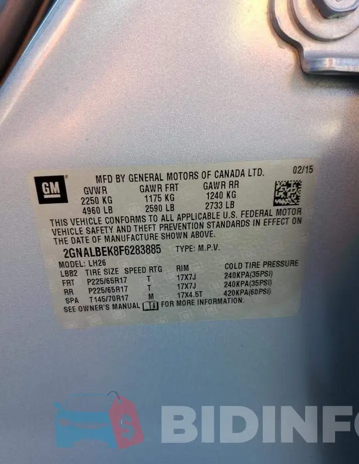 2GNALBEK8F6283885 Photo# 12