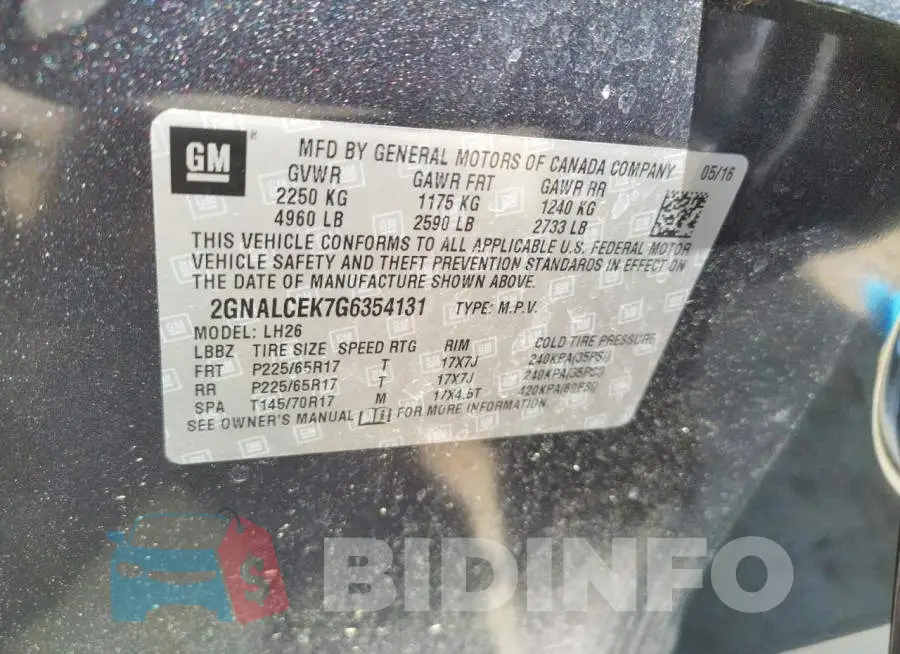2GNALCEK7G6354131 Photo# 13