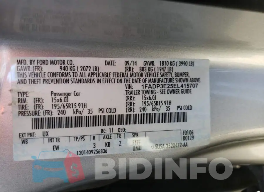 1FADP3E25EL415707 Photo# 12
