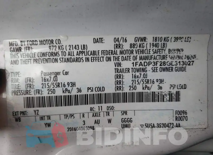 1FADP3F28GL313027 Photo# 12