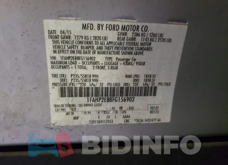 1FAHP2E88FG156902 Photo# 13