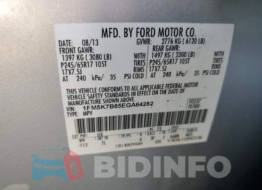 1FM5K7B85EGA64282 Photo# 13