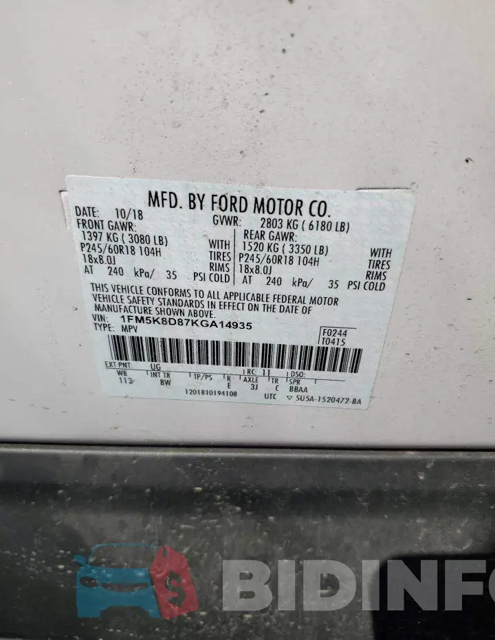 1FM5K8D87KGA14935 Photo# 14