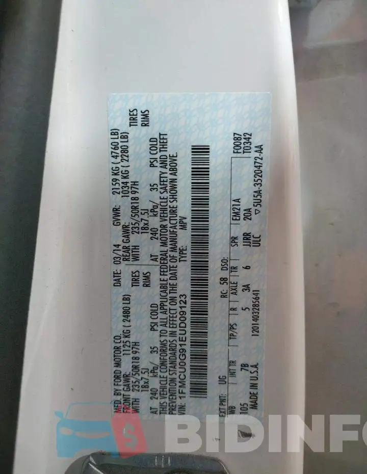 1FMCU0G91EUD09123 Photo# 12