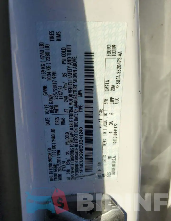 1FMCU0G98EUB41240 Photo# 13