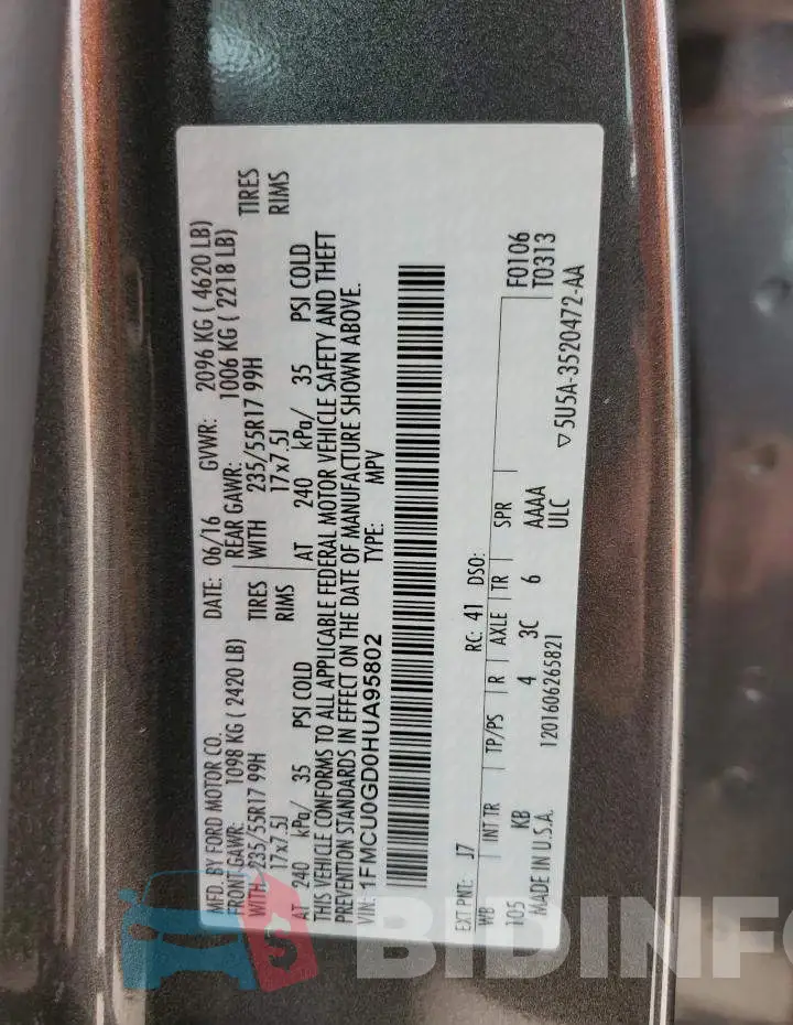 1FMCU0GD0HUA95802 Photo# 12