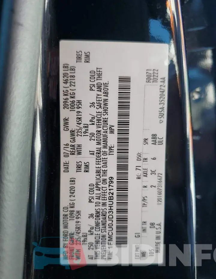 1FMCU0JD3HUB21799 Photo# 12