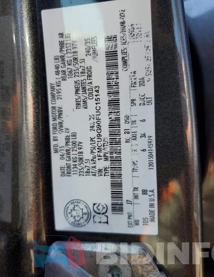1FMCU9G90FUC15143 Photo# 13