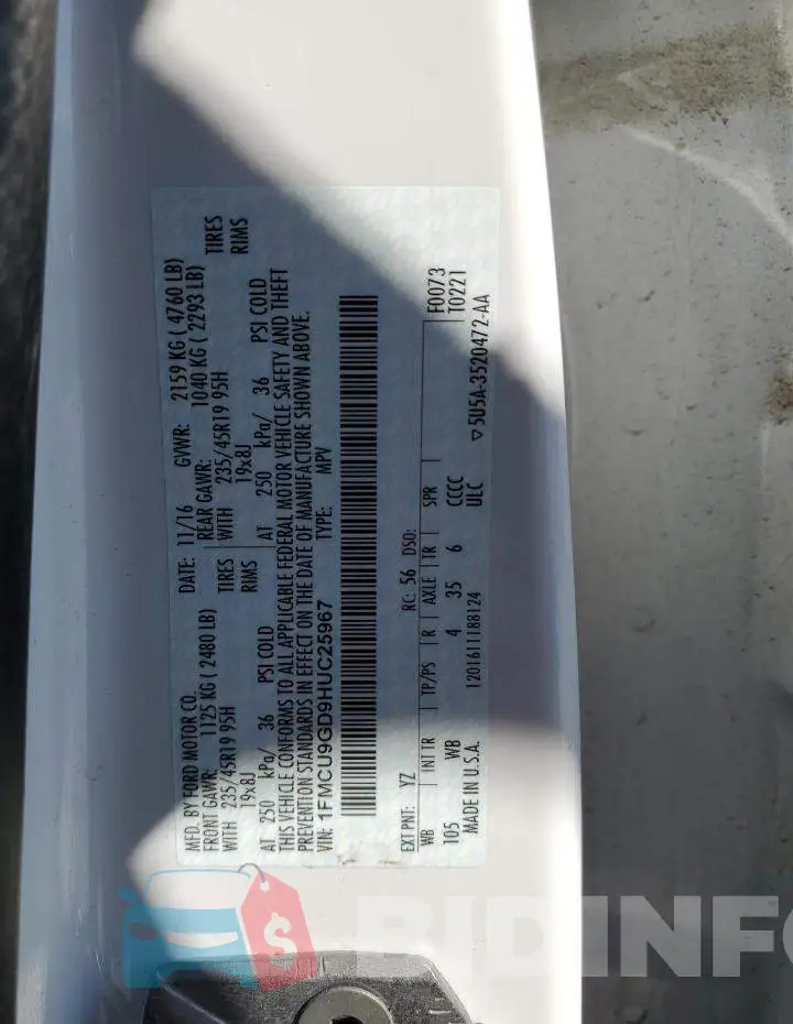 1FMCU9GD9HUC25967 Photo# 12