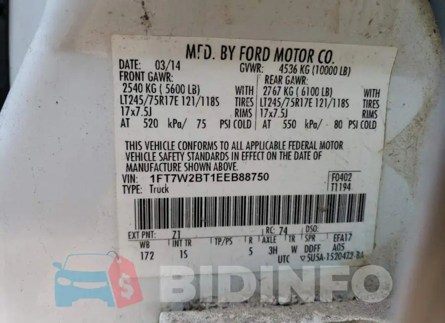 1FT7W2BT1EEB88750 Photo# 12
