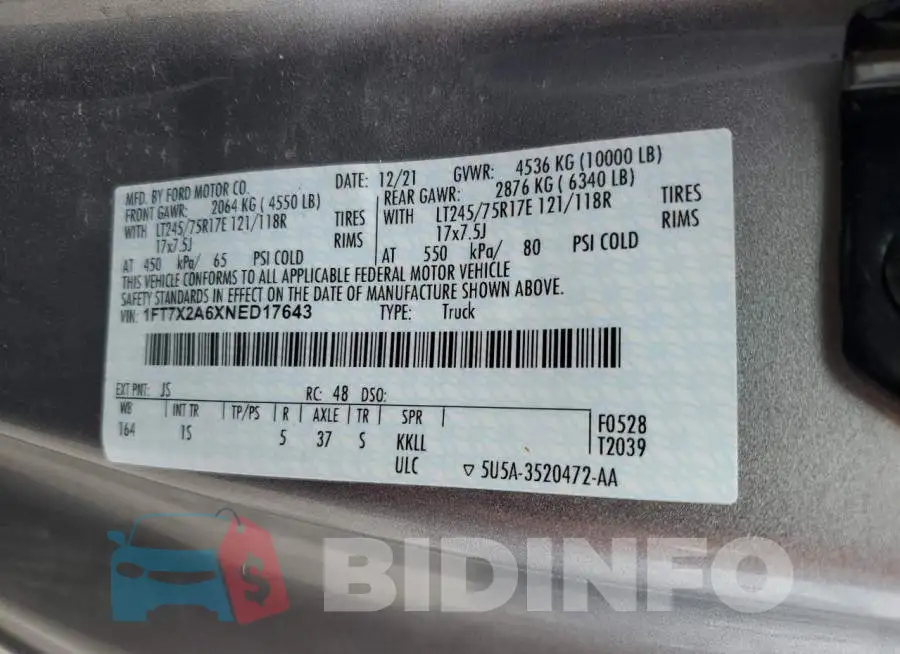 1FT7X2A6XNED17643 Photo# 12