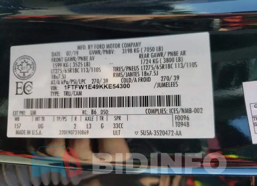 1FTFW1E49KKE54300 Photo# 12