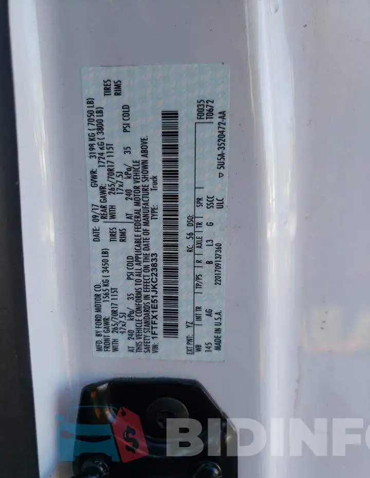 1FTFX1E51JKC23833 Photo# 10
