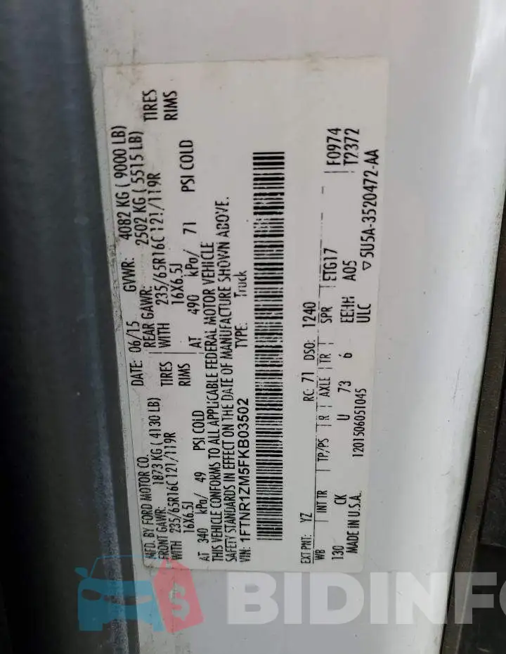 1FTNR1ZM5FKB03502 Photo# 13