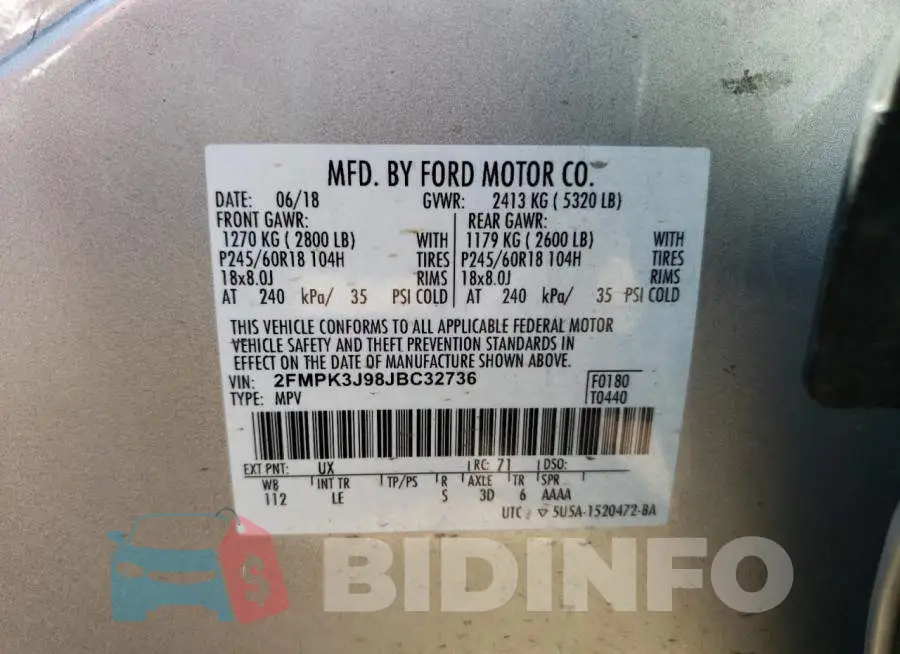 2FMPK3J98JBC32736 Photo# 12