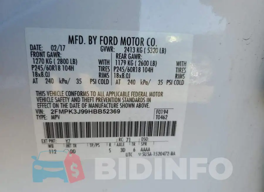 2FMPK3J99HBB52369 Photo# 13