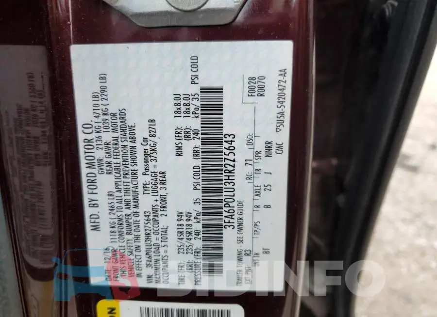 3FA6P0LU3HR275643 Photo# 12