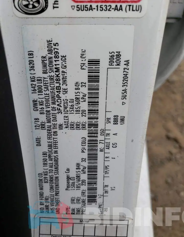 3FADP4BJ8KM118975 Photo# 13