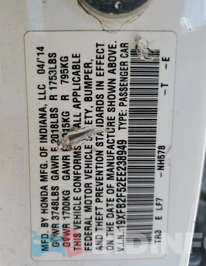 19XFB2F52EE238949 Photo# 12