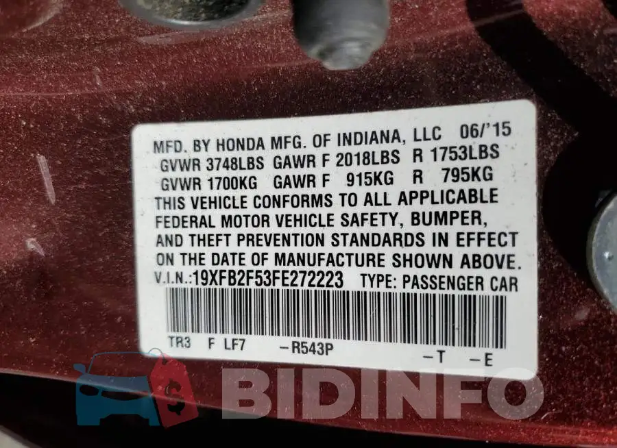 19XFB2F53FE272223 Photo# 12