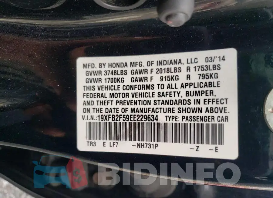 19XFB2F59EE229634 Photo# 13
