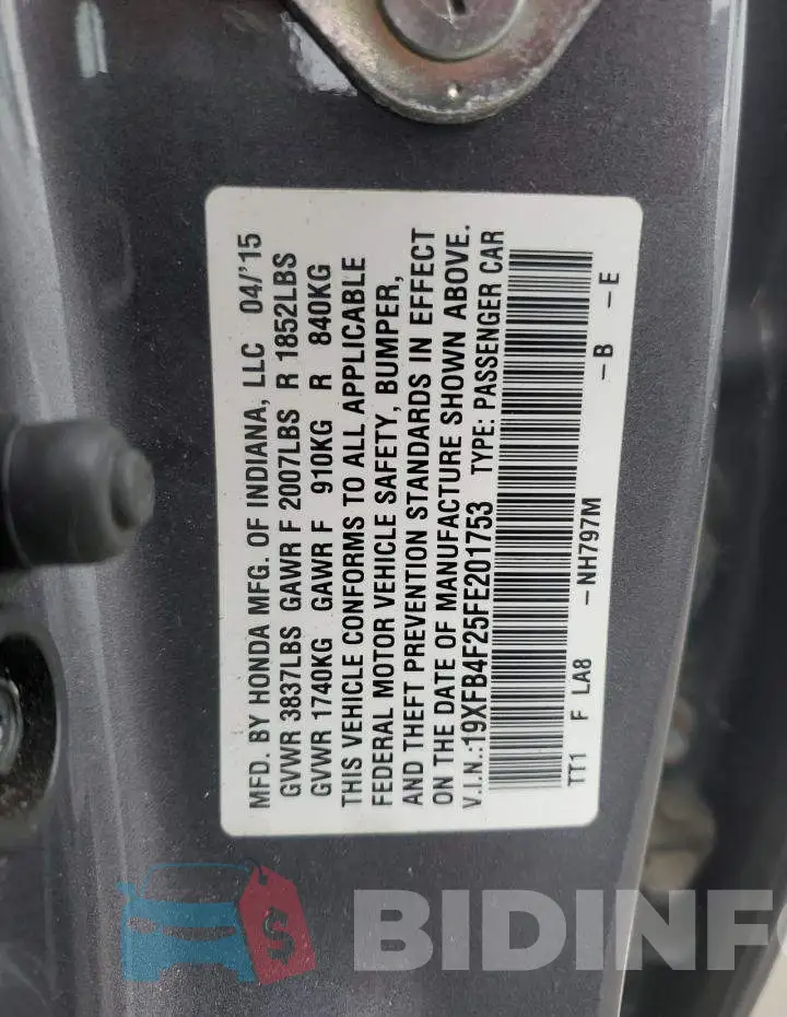 19XFB4F25FE201753 Photo# 12