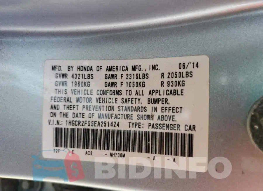 1HGCR2F55EA251424 Photo# 12