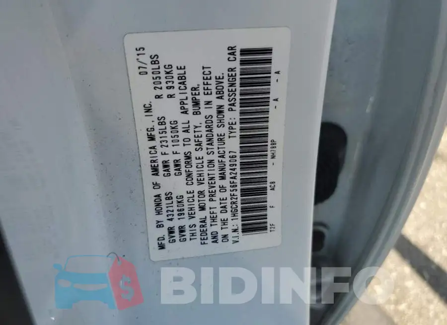 1HGCR2F56FA249067 Photo# 12