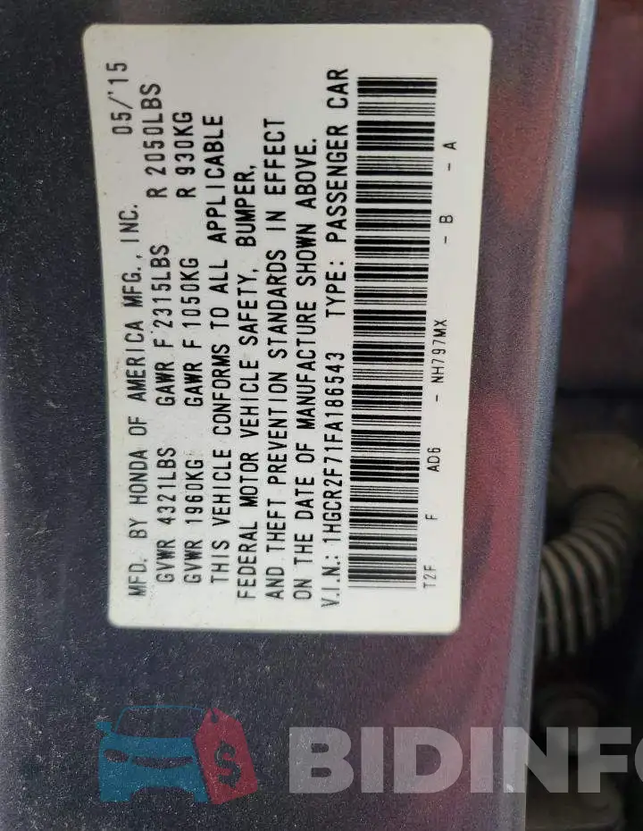 1HGCR2F71FA186543 Photo# 12